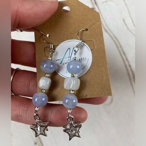 Blue Lace Agate Bead & White Dragon Vein Crystal Star Drop Earrings